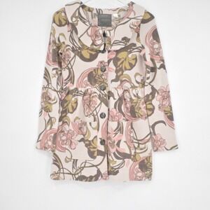 Anthropologie GUINEVERE Wool Floral‎ Pea Coat Womens Sz XS Kirklees Sweater Coat